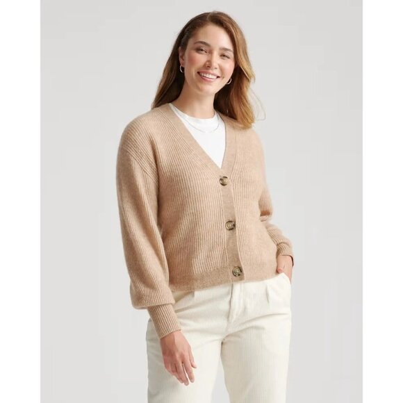 Quince Sweaters - Quince Baby Alpaca-Wool Cropped Cardigan in Camel Size Small